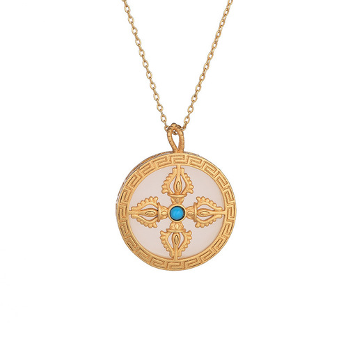 Internet celebrity live broadcast with goods ancient gold-plated Nepal style cross vajra pendant imitation Hetian jade amulet necklace