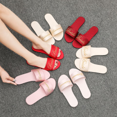 Embroidered new wedding bridesmaid slippers for women newlyweds satin red slippers wedding bride dressing gown matching shoes for women