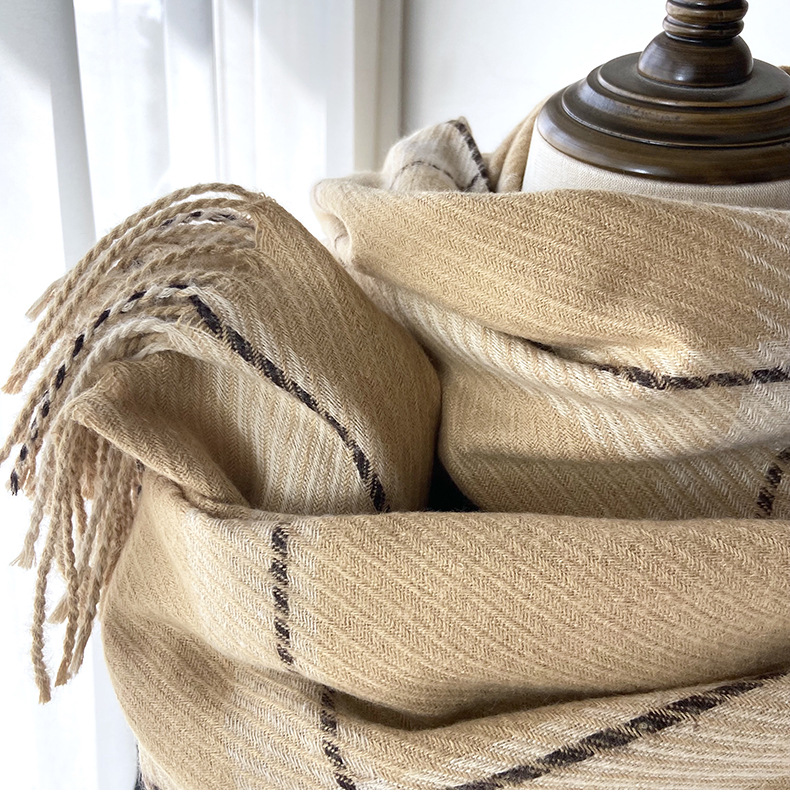 250g Weight Scarf Classification Holiday, Street Occasion Imitation cashmere Material Plaid Pattern Autumn&Winter Season Women's Gender Tassel Design Basic, Classic Style Style Women's Basic Classic Style Plaid Imitation Cashmere Tassel Scarf 24