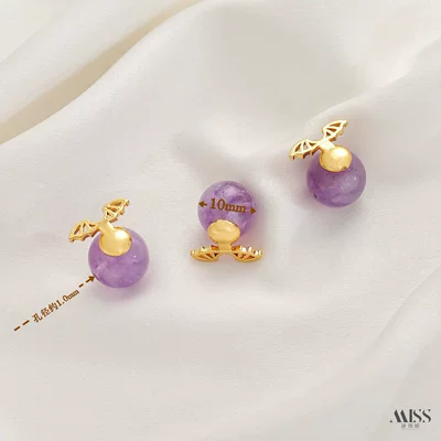 Zərgərlik ara hissələri: and osmanthus drop-shaped decorative bead pendant - gold-natural-amethyst-angel-spacer-bead-1-piece