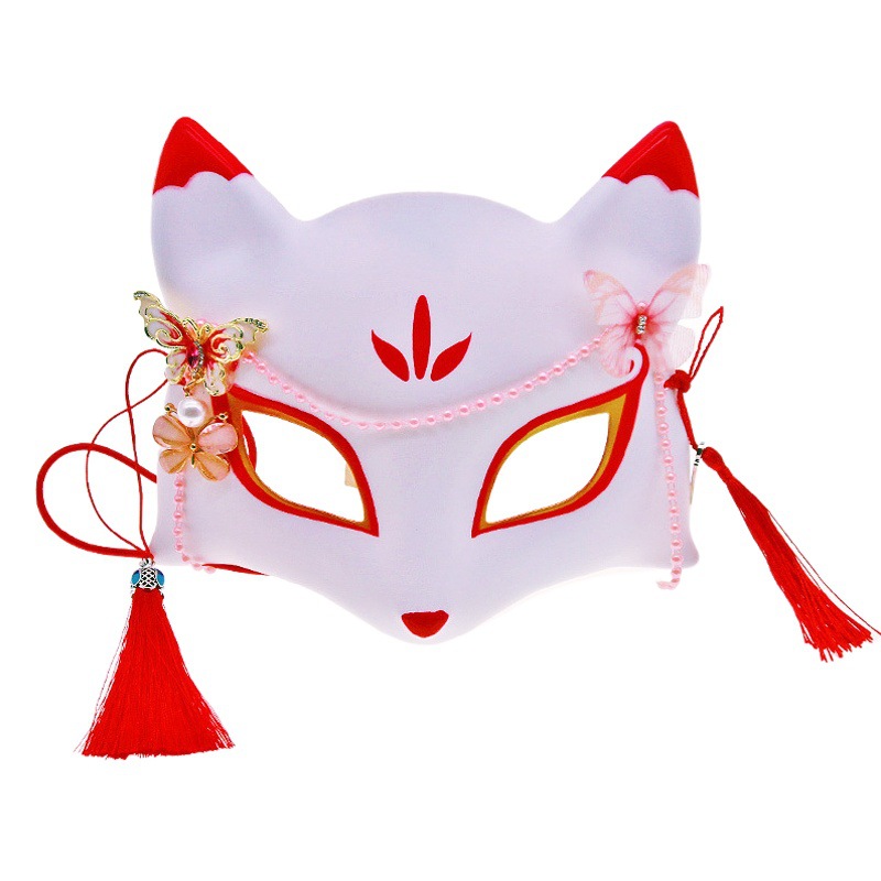 Pequeño zorro blanco con espíritu 3 en todo estilo japonés estilo antiguo romántico media cara vestido máscara Hada mariposa zorro gato