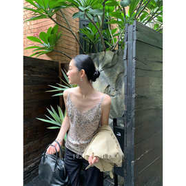 BEST U-复古豹纹斜裁吊带显瘦背心上衣背心63057