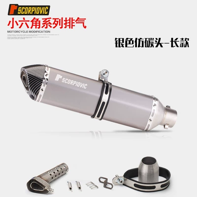 Motorcycle exhaust pipe Small Hexagonal Exhaust Pipe - long-style-silver-imitation-carbon-head