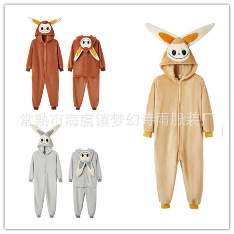 Autumn and Winter Men's and Women's Cute Cartoon Pumpkin Head Garfield Pink Rabbit Flannel Home Clothes One-Piece Pajamas