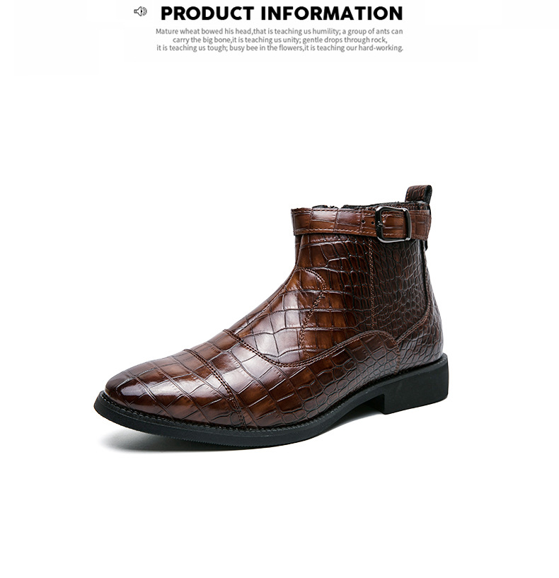 Men's Shoes Autumn And Winter Large Size Crocodile Pattern Short Boots Men's Business Solid Color Leather Boots Black High Top Leather_voghion.com