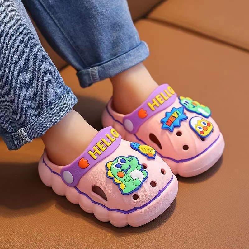 Children's Slippers Baotou Boys and Girls Baby Non-Slip Soft Bottom Sandals Small and Medium-Sized Kidsren's Sandals Dinosaur Cartoon Clogs