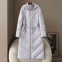 少量现货2025秋冬新款加厚防寒羽绒服外套过膝长款女式收腰鹅绒服