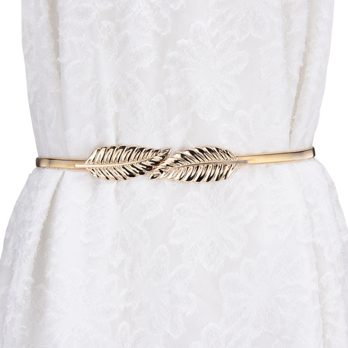 Metal elastic elastic golden leaf belt for women with thin decorative spring and dress waist chain flower accessories belt