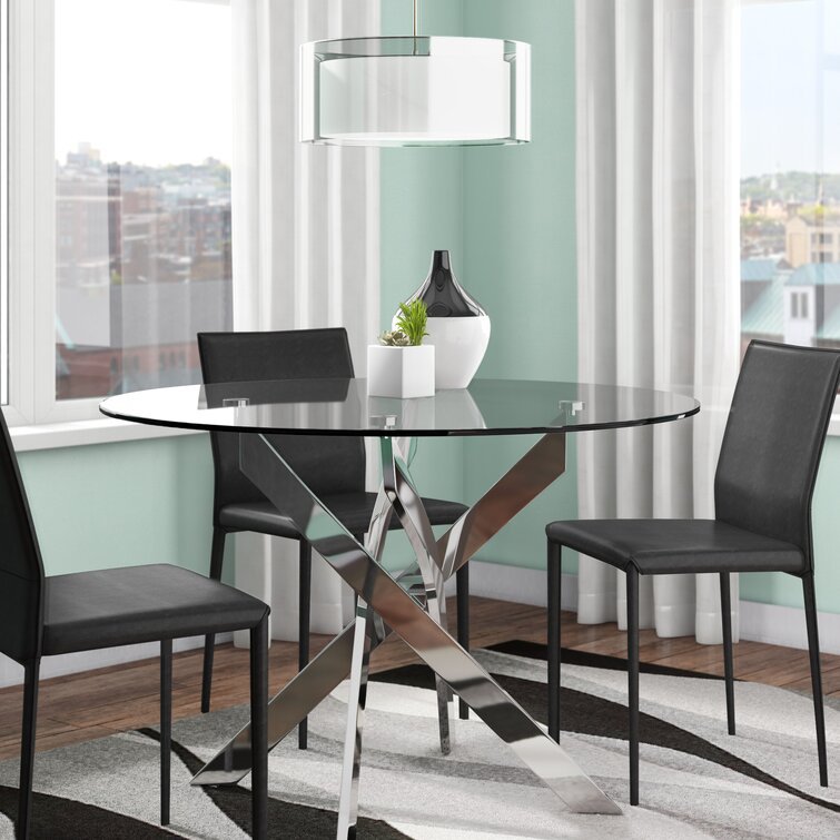 Mesa de comedor de vidrio temperado mesa de comedor de lujo ligera pequeña casa 4 personas mesa de comedor redonda silla image 1