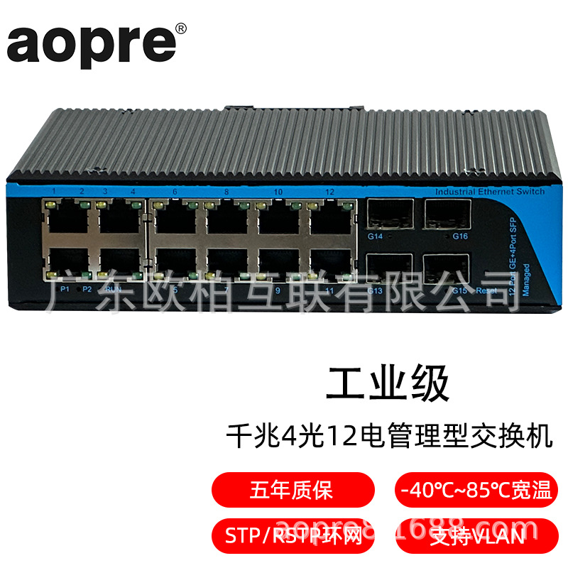 aopre欧柏互联T6412GS工业管理型交换机千兆4光12电POE组环网汇聚