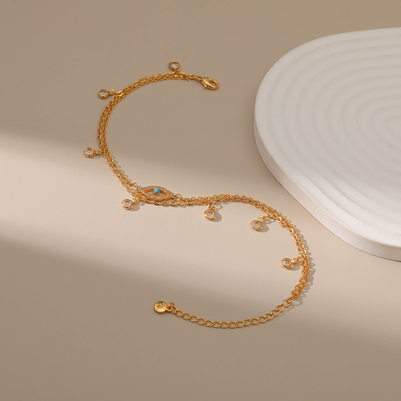 Fashion Round Devilu0027S Eye Copper Gold Plated Inlay Zircon Womenu0027S Anklet 1 Piece