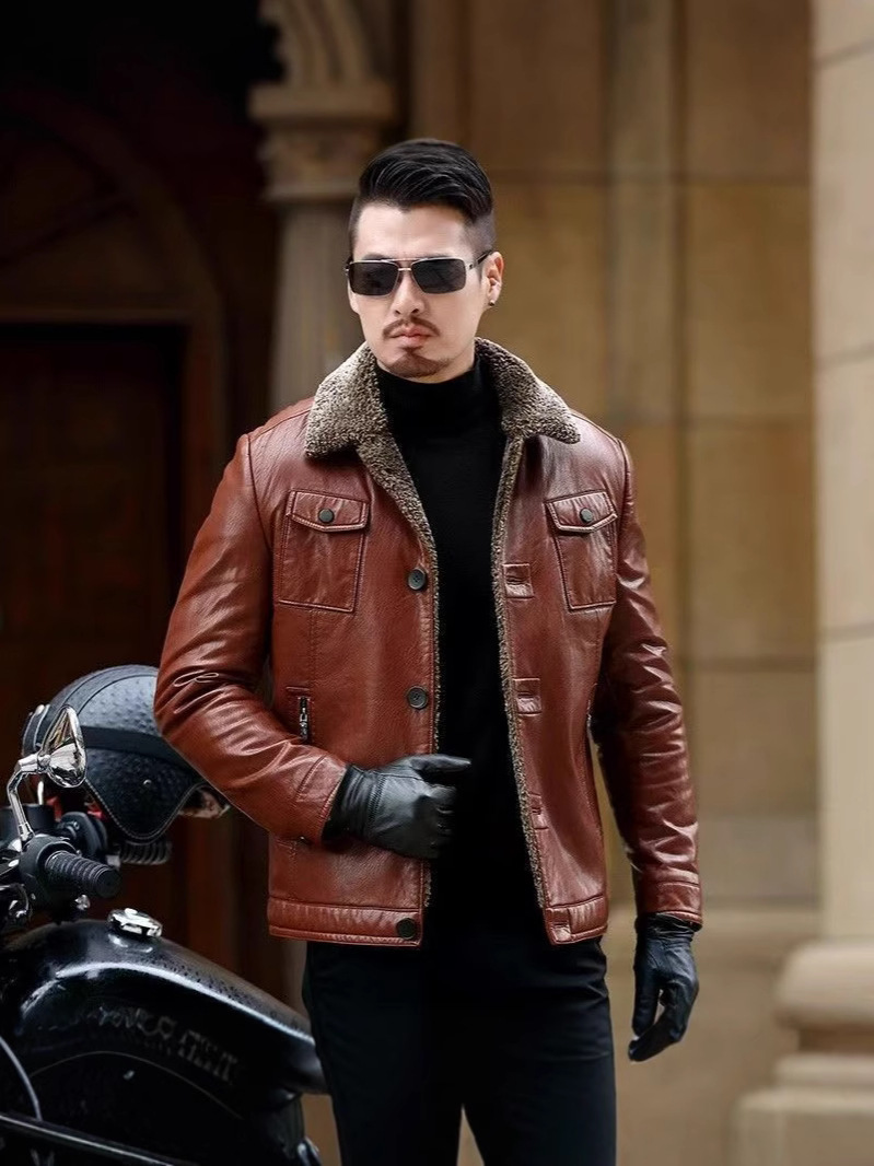 Ropa de cuero para hombres jóvenes y de mediana edad, nuevos hombres delgados, invierno más terciopelo, chaqueta de cuero cálida, chaqueta de hombre, traje de papá