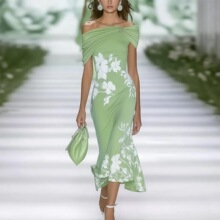 2025年亚马逊shein跨境欧美优雅走秀印花一字肩女装连衣裙新款爆