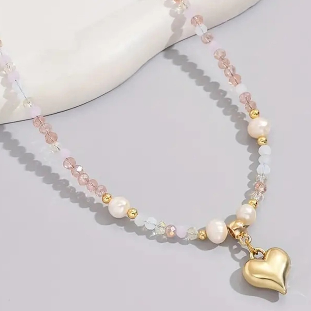 Collier cœur avec perle d eau douce pour femme style chic_voghion.com