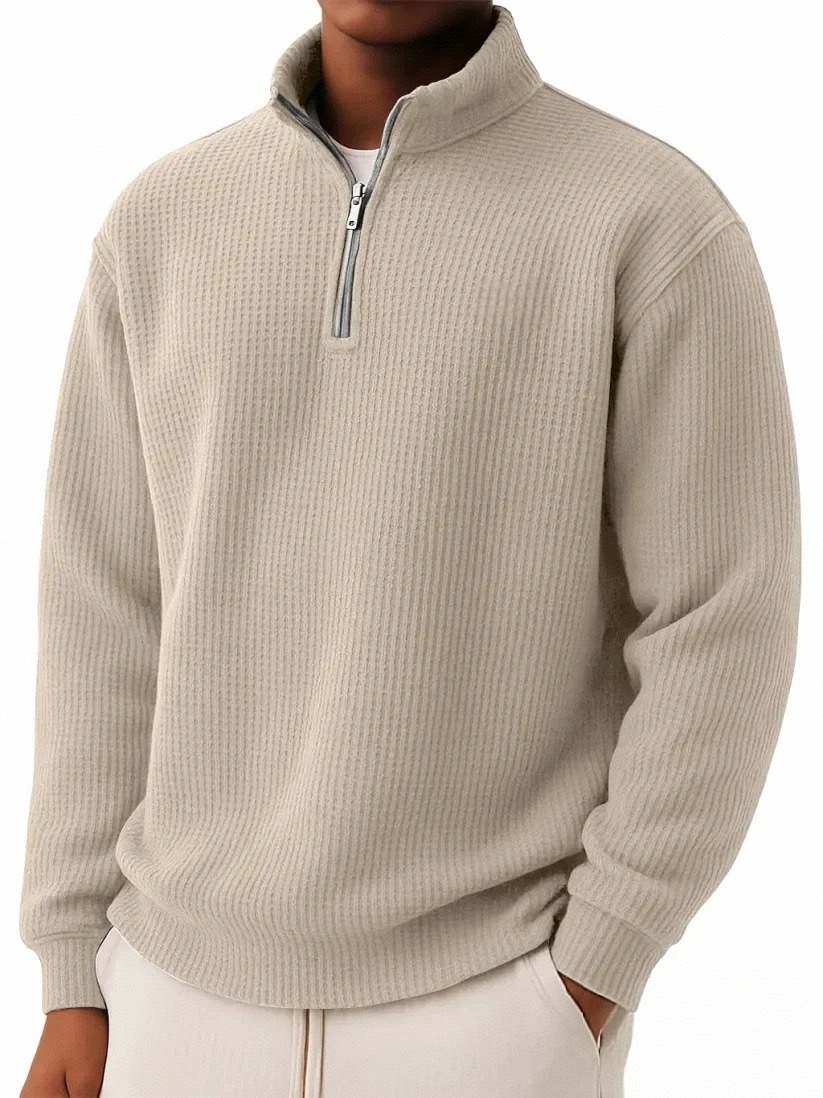 Herren Polo Pullover Mit Reißverschluss Herbst Winter Einfarbig_voghion.com