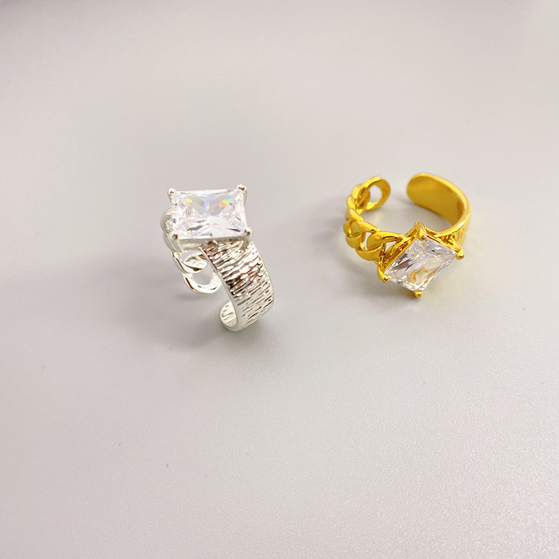 Simple Style Square Copper Inlay Artificial Gemstones Open Ring 1 Piece