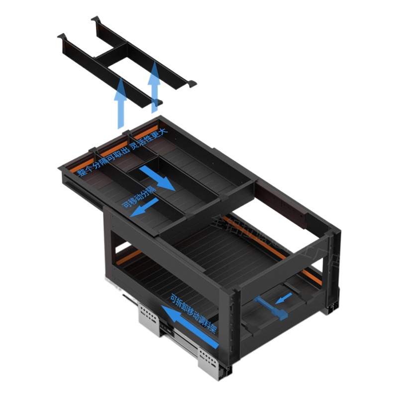Gabinete de cocina condimento canasta Puerta Abierta cajón gabinete de aleación de aluminio estante de almacenamiento cocina piso gabinete de almacenamiento de aleación de aluminio cajón