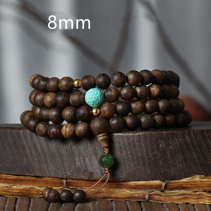 Nha Zhuang madera de agarwood pulsera 8mm108 cuentas pulsera de los hombres y las mujeres DIY turquesa Jasper accesorios simples y elegantes