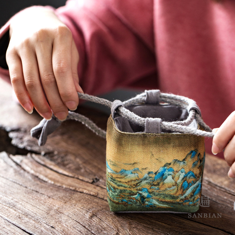 Ganador de algodón engrosado y cáñamo Master Cup bolsa de almacenamiento de una sola taza de viaje taza portátil taza de té juego de té taza de té pequeña bolsa de tela