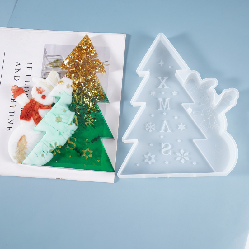 DIY水晶环氧树脂硅胶模具圣诞节半立体雪人树摆件饰品硅胶模具