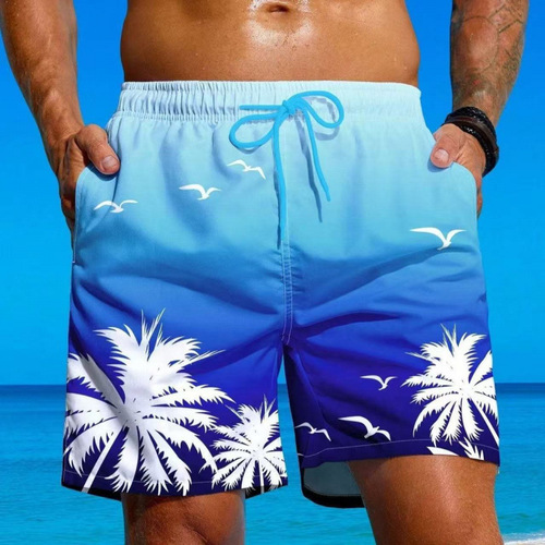Retro Plant Pattern Beach Shorts for Men Coconut Tree 3D Swim Trunks Summer Hawaiian Shorts Loose Board