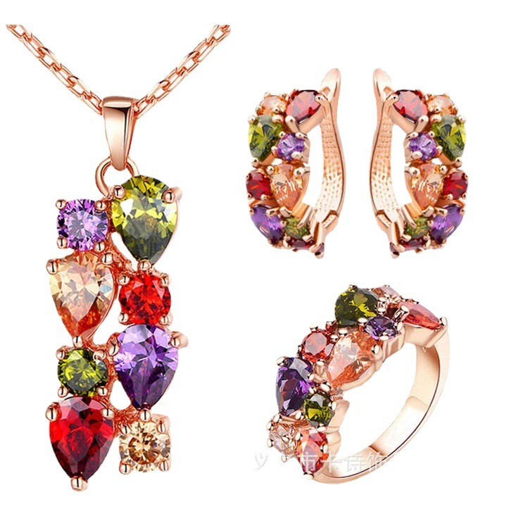 Комплект аксессуаров для невесты: блестящая циркония, кулон, necklace и серьги, кольцо, ювелирные изделия, набор из 3 предметов