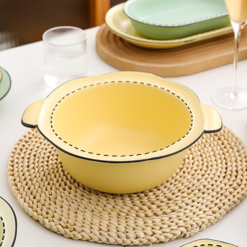 Estilo japonés vajilla de cerámica del hogar bajo vidriado color tazón plato de arroz mulanxi alto valor de color Tazón de fuente plato celebridad de Internet plato traje