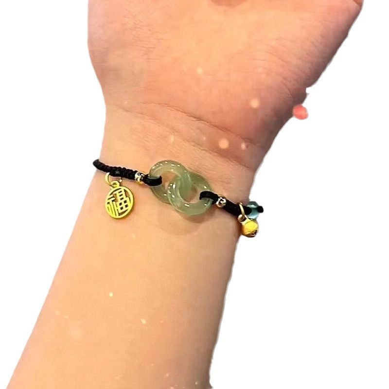 Nuevo botón de seguridad pareja cuerda de mano mujer tejiendo campana pequeña personaje de bendición pulsera pareja regalo de novia novia