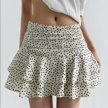 2025新款欧美风低腰褶皱半身裙女波点印花叠层装饰蛋糕裙超短裙