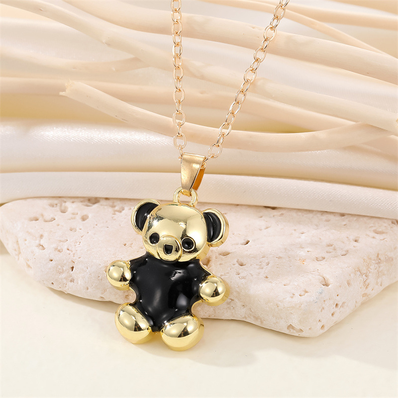 Koreau0027s new cute alloy color bear necklace cartoon animal pendant clavicle chain