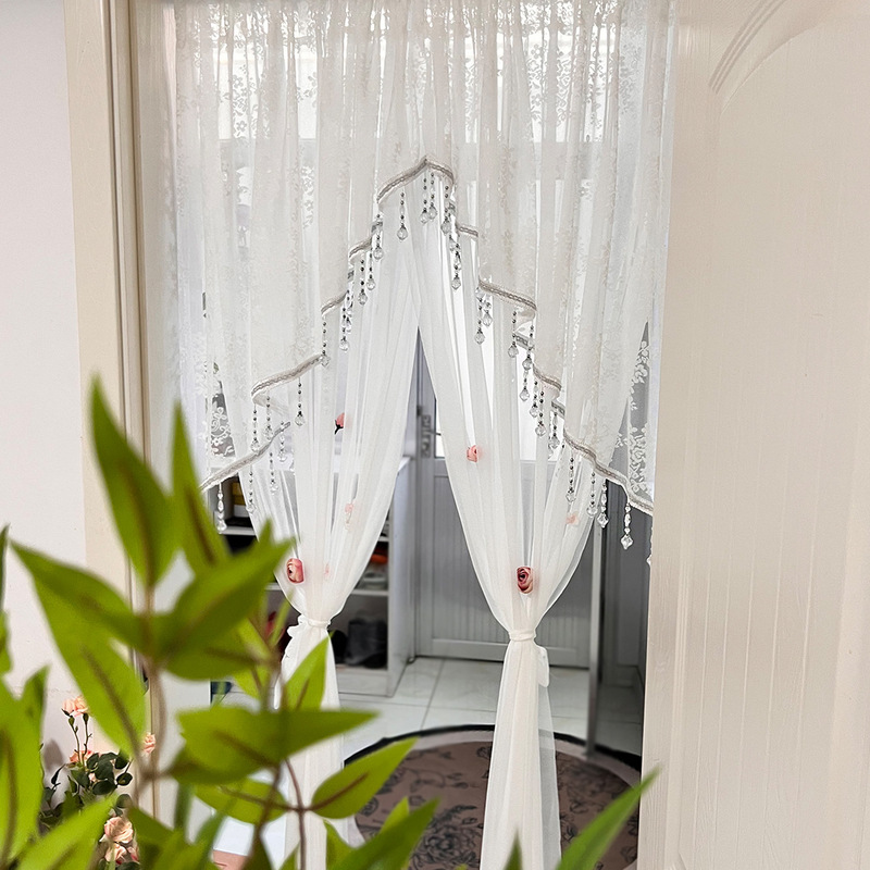 French-Style Door Curtain, Suitable for All Seasons, Long Partition Curtain with a High-End Feel, No-Drill Bedroom Room Home Lace Curtain