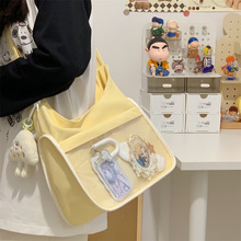 双面用吧唧痛包日系少女斜挎包学生上课手提大容量帆布单肩托特包