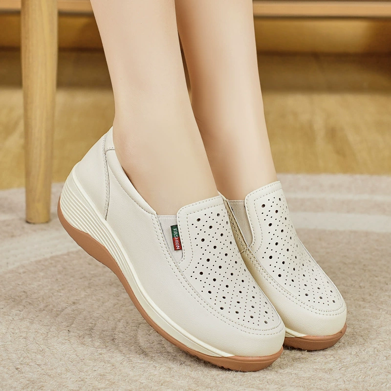 Женские сабо из натуральной кожи, весна-лето 2024, новая дорожная обувь для мам, туфли на платформе с толстой подошвой, дышащая повседневная обувь с вырезами