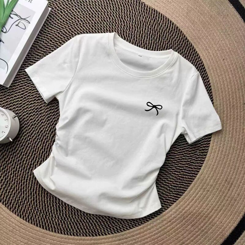 ガールズ Tシャツ ウエストピュア セクシー 半袖 トップス 2025年夏新作 中大型 子供用 インスタイル 万能プリーツ トレンド|undefined