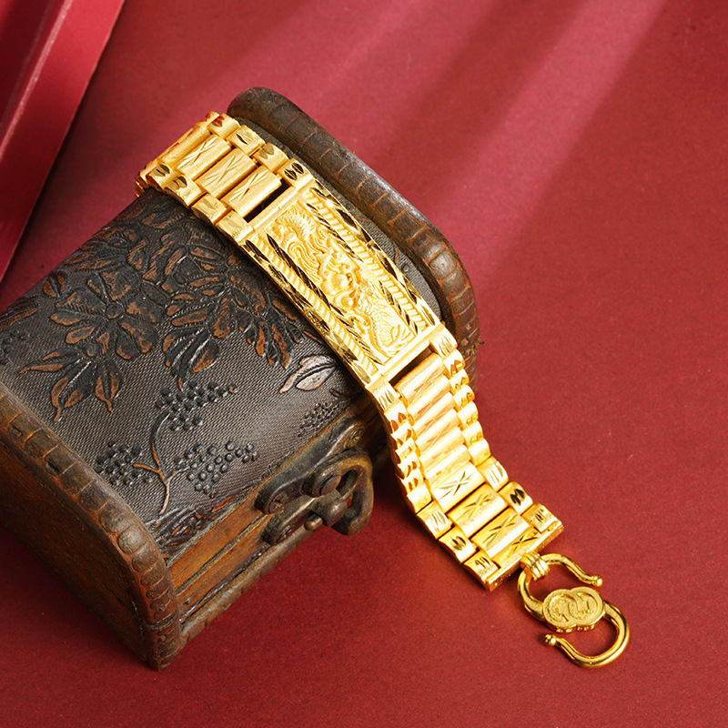 Brazalete de perlas de dragón de oro de arena masculino hegemónico verano guofeng aleación de cobre relojes de brazalete joyas accesorios Yiwu mayoristas