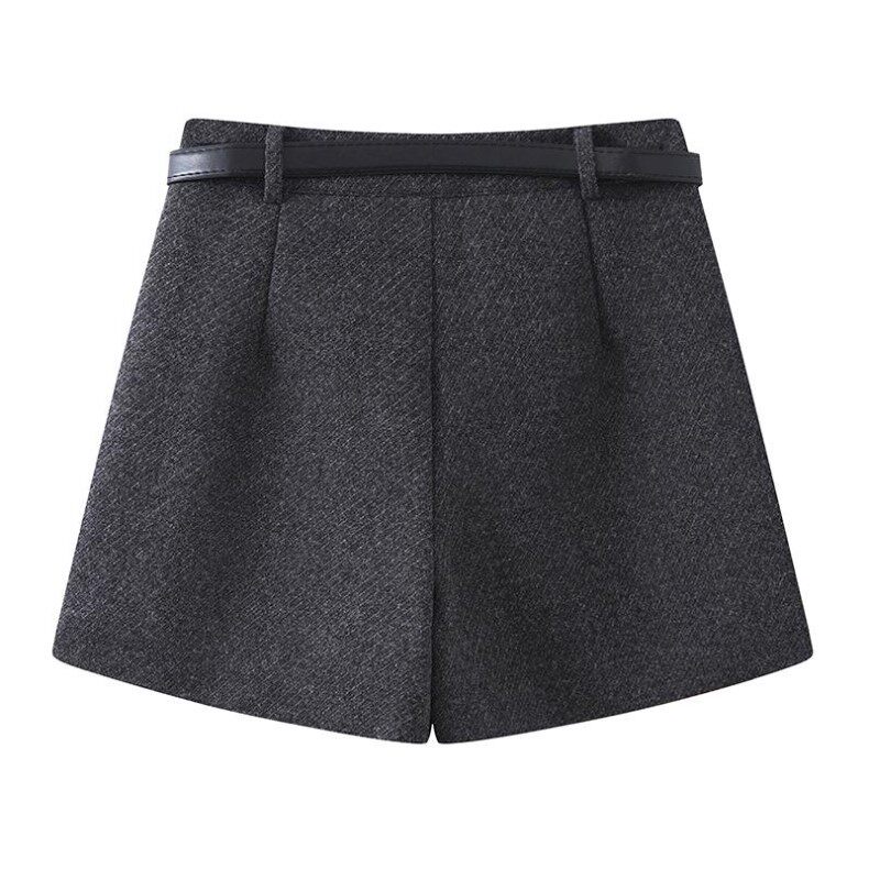 Quần short len cạp cao nữ dáng thẳng, phong cách thời thượng — Màu xám đậm (len nâng cấp), Màu đen (len nâng cấp) chi tiết 9