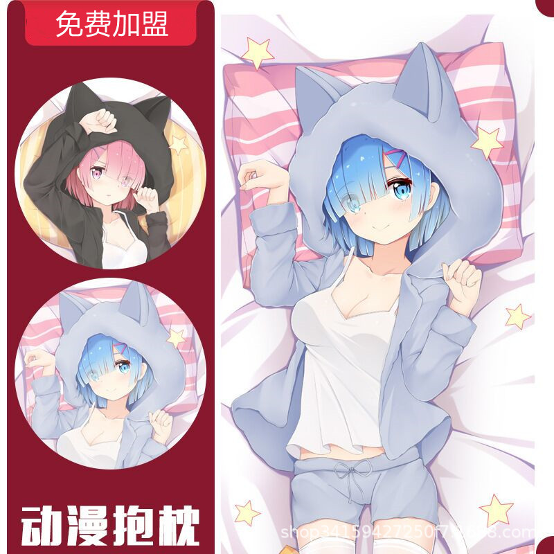 Cuscino Plush Anime - Re:Zero Rem Ram Cat Cuscino Corpo a Grandezza Naturale