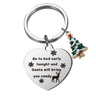 Europe and the United States Amazon cross-border stainless steel keychain Christmas tree pendant lettering keychain gift wholesale