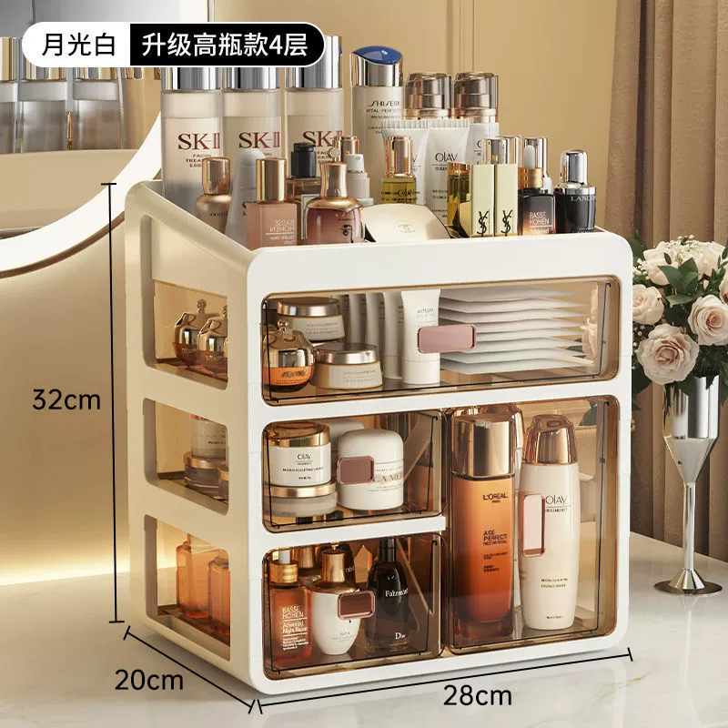 Cosmetics storage box, transparent desktop drawer organizer, large capacity dust‑proof makeup box