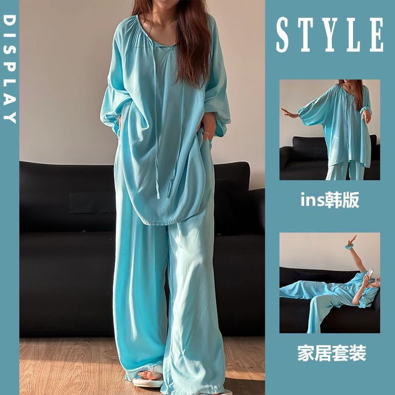 2026 Korean Version Cloud Cotton High-End Solid Color Pajamas for Women, Suitable for Spring and Autumn, Can Be Worn Outside, with Three-Quarter Sleeves and Long Pants, Home Wear Set 2026 Korean Version Cloud Cotton High-End Solid Color Pajamas for Women, Suitable for Spring and Autumn, Can Be Worn Outside, with Three-Quarter Sleeves and Long Pants, Home Wear Set