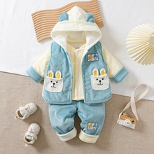 宝宝婴幼儿棉衣套装加厚新生婴儿秋冬衣服男女三件套马甲外出服