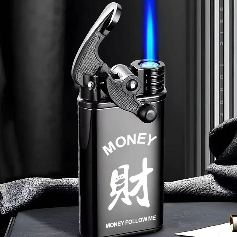 新款创意摇臂充气防风打火机金属蓝焰直冲复古个性炫酷男士刻字潮|undefined