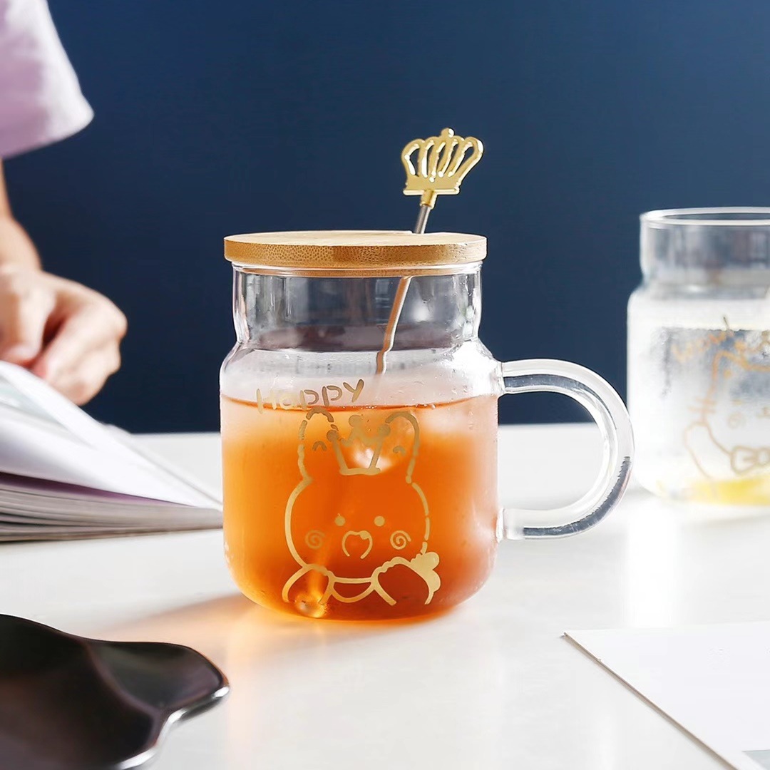 Creativo lindo de dibujos animados patrón de gato de cristal taza de mezcla de regalo con tapa de logotipo de Publicidad taza de café