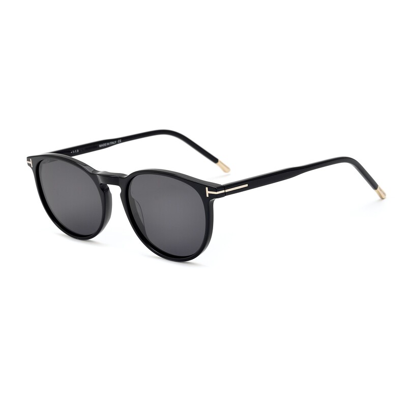 Temford TF5608-B Black Frame Plate Hawksbill Vintage Full Frame Round Slim Sunglasses Frame for Men and Women