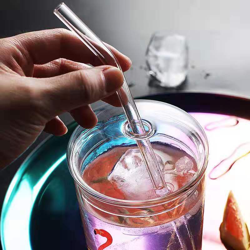 Taza de paja de vidrio de borosilicato con tapa de gran capacidad ins Wind Star taza de agua taza de jugo de leche de desayuno