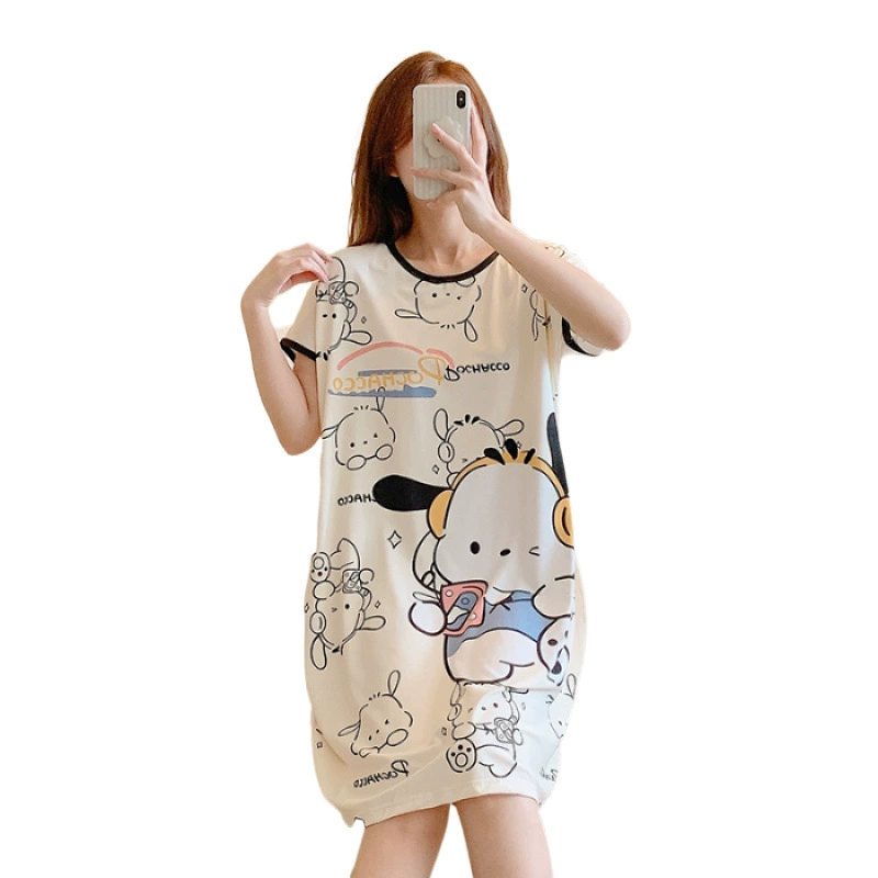 Пижама, тонкая брендовая юбка для отдыха, с коротким рукавом, oversize