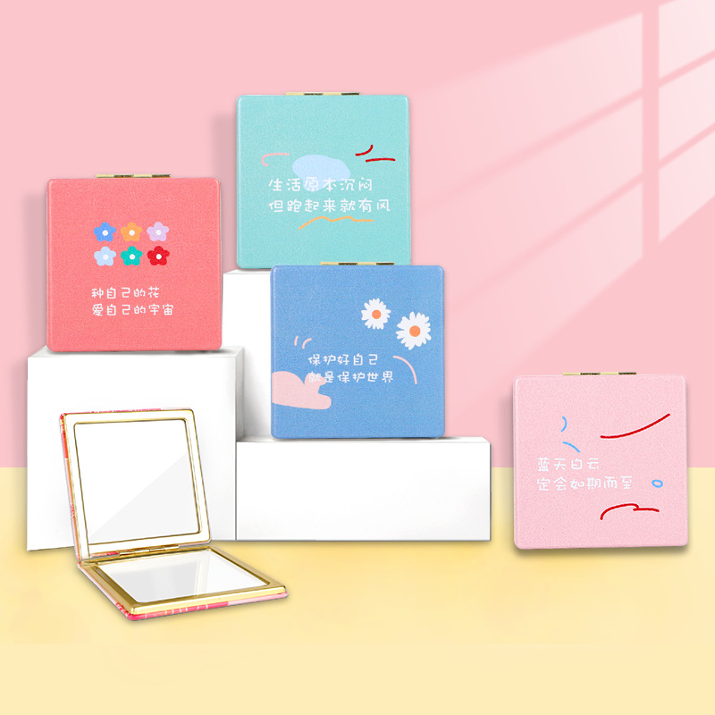 Pequeño espejo portátil niñas bolsillo maquillaje lindo 80 imitación de oro arena cuadrado plegable espejo al por mayor estudiante portátil espejo