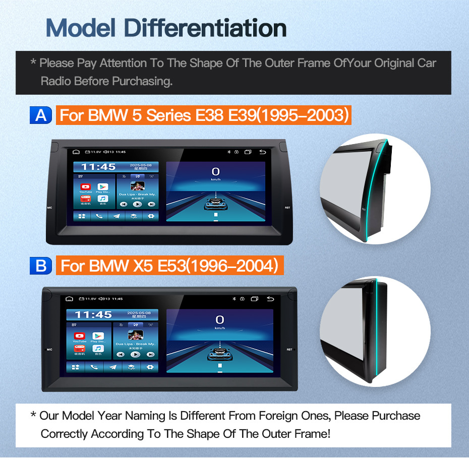 10.25inch Suitable for Bmw 5 Series 7 Series E38 E39 X5 E53 M5 Car Central Control Large Screen Navigation Reversing Camera