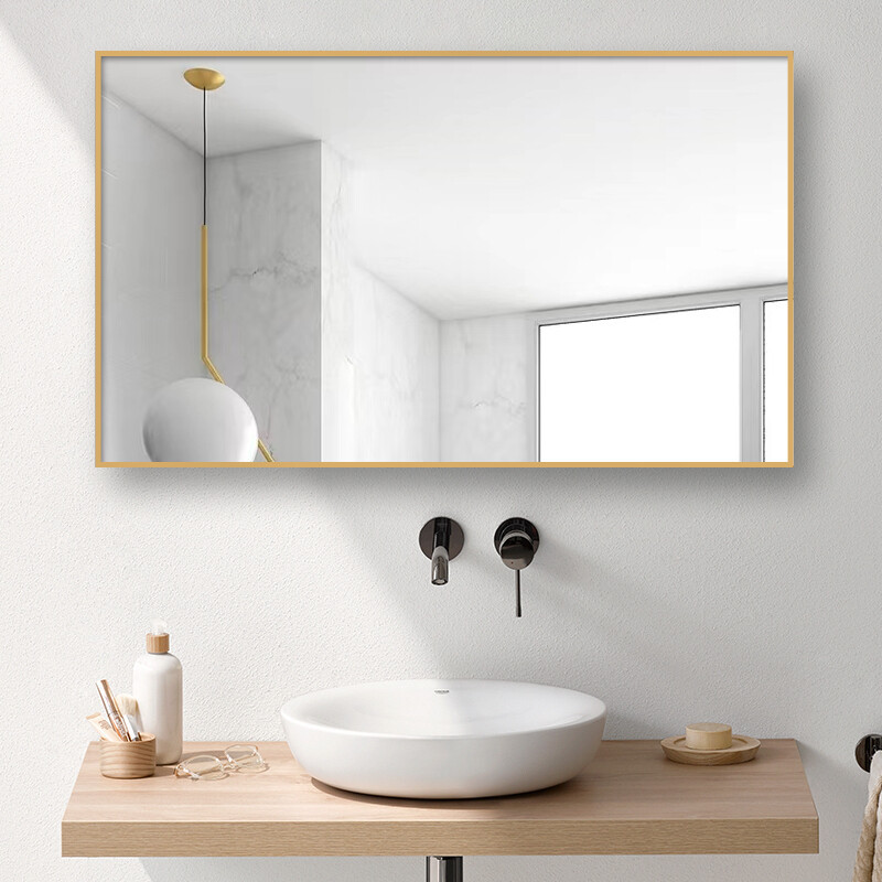 Espejo de baño de pared de ángulo recto simple marco de aleación de aluminio inodoro sin perforaciones