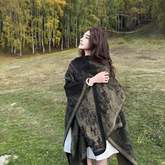 民族风秋冬针织披肩披风山水画云南风旅游穿搭拍仿羊绒斗篷女围巾